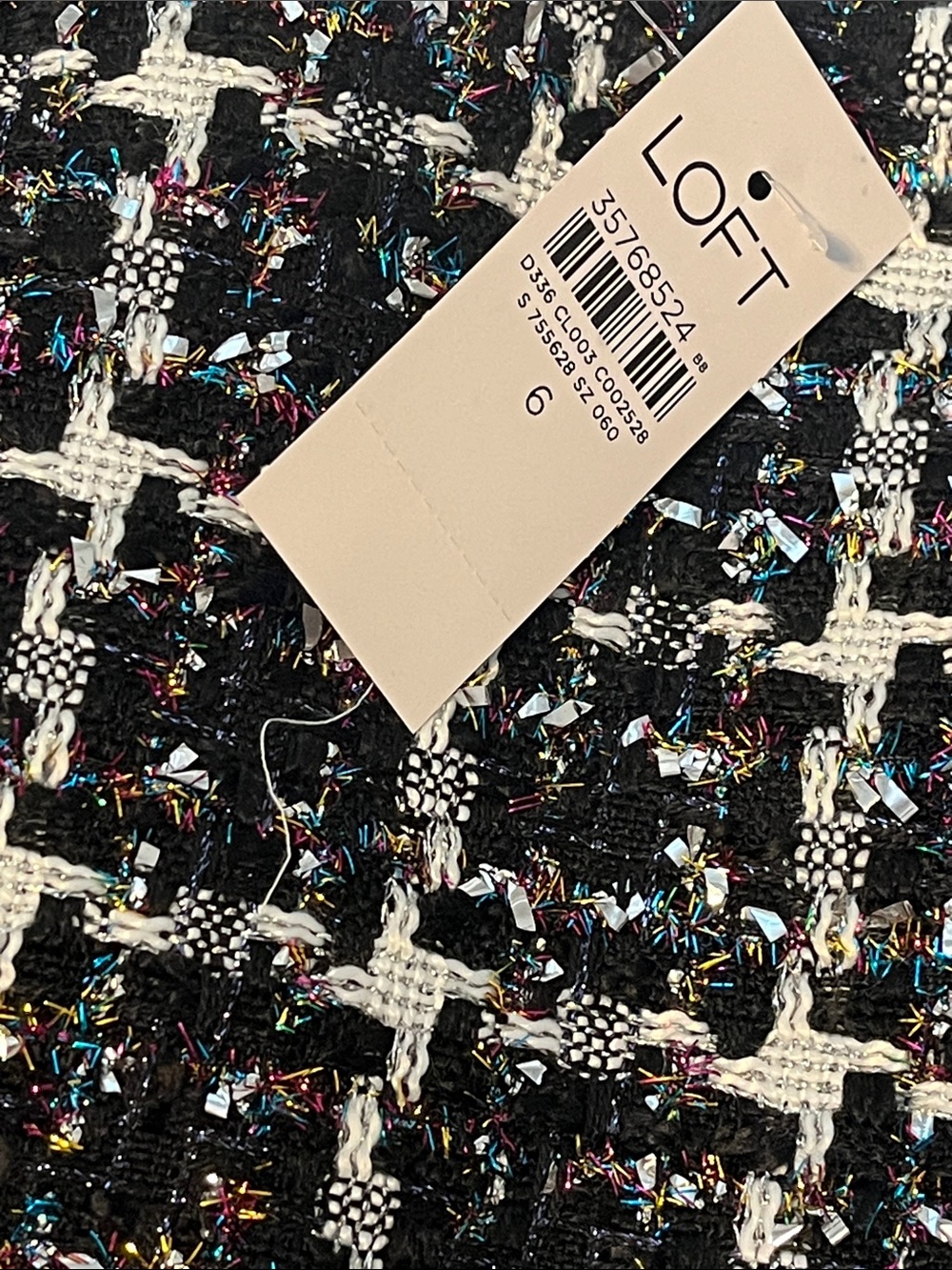 LOFT Black and White Tweed Mini Skirt with Multicolor Metallic Flecks
